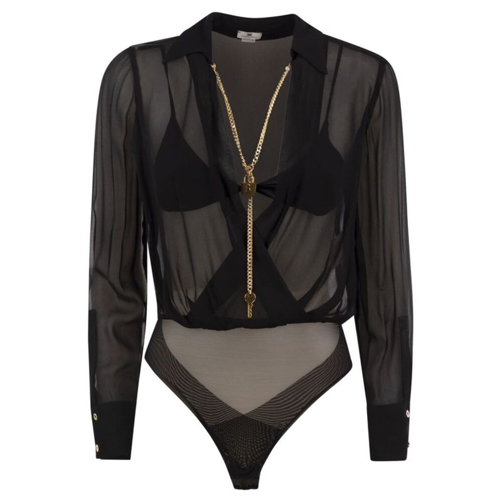 Elisabetta Franchi Women Voile Shirt Bodysuit With Jewel Necklace